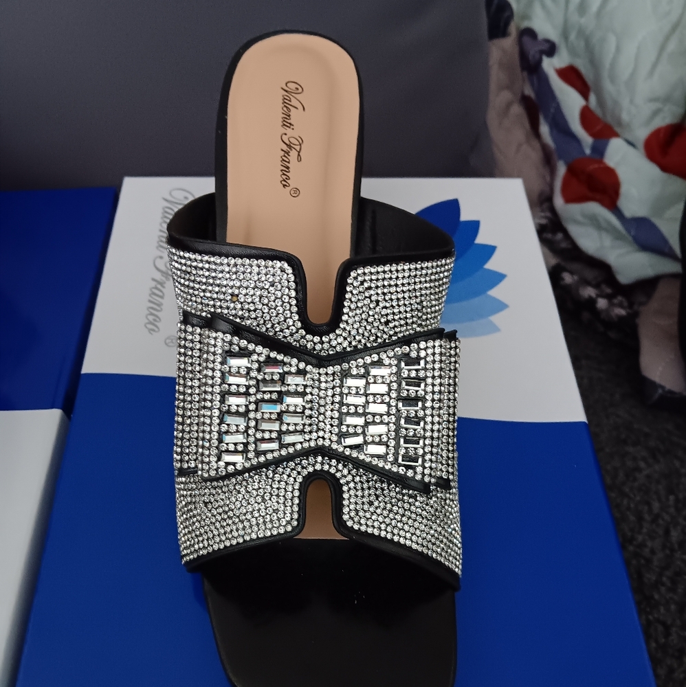 New Valenti FRANCO Black and Silver Women's Slide Sandals